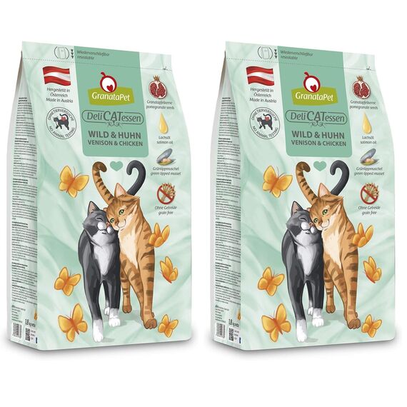 GranataPet Delicatessen Wild & Huhn Adult, Trockenfutter für Katzen, schmackhaftes Katzenfutter, Alleinfuttermittel ohne Getreide & ohne Zuckerzusätze, 300 g (Packung mit 2)