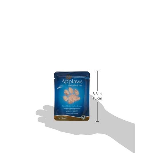 Applaws Premium Natural Katzenfutter Nass, Thunfischfilet mit Seebrasse in Brühe 70g Portionsbeutel (12x70g )