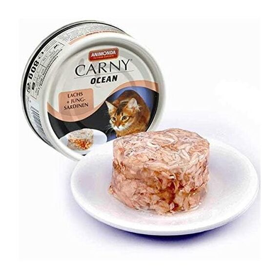 animonda Carny Ocean Katzen Nassfutter Lachs+ Jungsardinen (12 x 80 g), Katzenfutter nass für ausgewachsene Katzen, mit zartem Fischfilet, ohne Getreide ohne Zucker