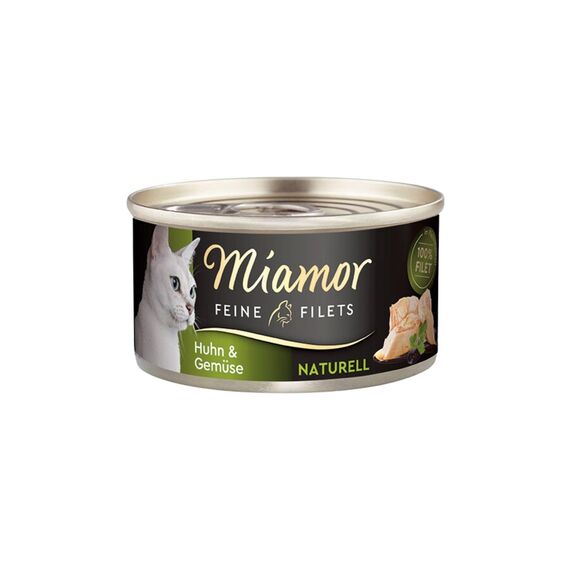 Miamor - Feine Filets Naturelle | Nassfutter für ausgewachsene Katzen mit Filetstückchen im eigenen Saft. Fettarmes Ergänzungsfutter in der Dose ohne künstliche Zusätze | 24x80g Huhn & Gemüse