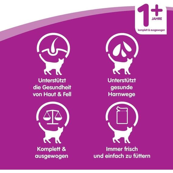 Whiskas 1+ Katzennassfutter – Klassische Auswahl in Sauce – Hochwertiges Nassfutter in 48 Portionsbeuteln für eine glückliche Katze ab 1 Jahr – Katzenfutter – 4er Pack (4 x 12 Portionsbeutel à 100g)