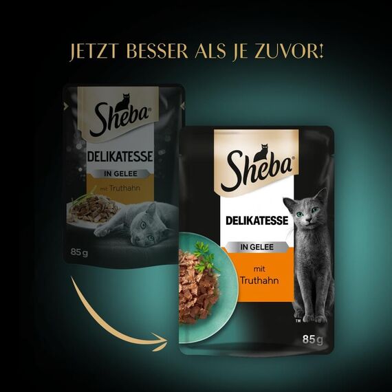 Sheba Delikatesse Katzen Nassfutter im Portionsbeutel mit Truthahn in Gelee 28x85g