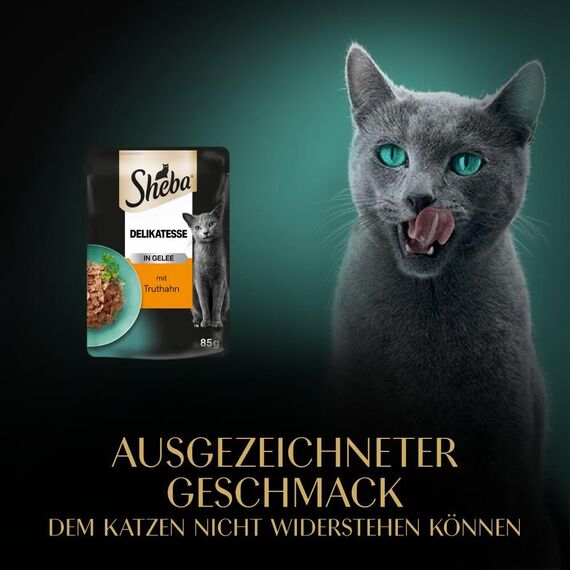 Sheba Delikatesse Katzen Nassfutter im Portionsbeutel mit Truthahn in Gelee 28x85g