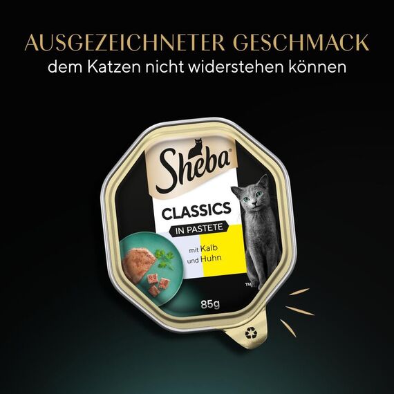 SHEBA Schale Nassfutter für Katzen Classics in Pastete mit Kalb und Huhn 2 x 11 x 85g