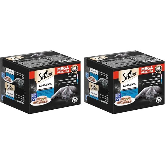 Sheba Classics in Pastete- Feinstes Katzennassfutter in der Schale - Fisch Variation (MSC) mit Lachs, Weißfisch, Thunfisch und Kabeljau - 32 x 85g (Packung mit 2)