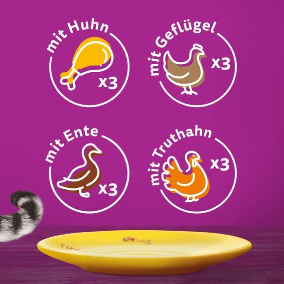 WHISKAS Nassfutter in Gelee für Katzen 12 x 85g Geflügel Auswahl (4 Packungen) 48 Portionsbeutel