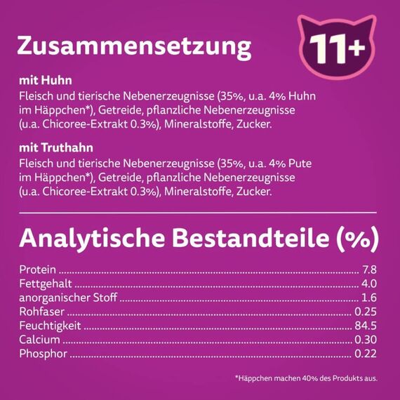 Whiskas Senior 11+ Katzennassfutter Geflügel Auswahl in Gelee, 48 Portionsbeutel, 12x85g (8er Pack) – Hochwertiges Katzenfutter nass, für Katzen ab dem 11. Lebensjahr