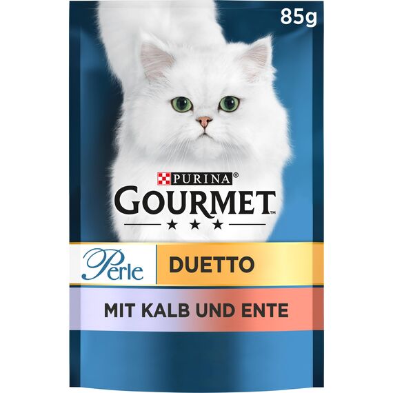 Gourmet Perle Duetto Katzenfutter nass, mit Kalb und Ente, 26er Pack (26 x 85g)