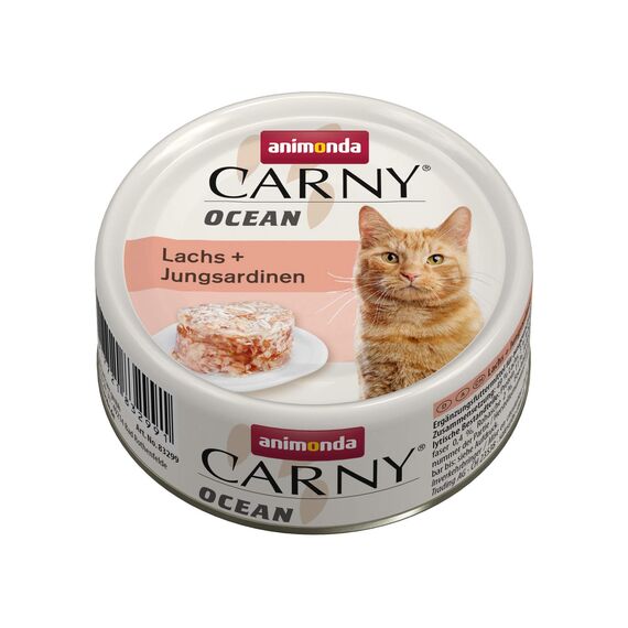 animonda Carny Ocean Katzen Nassfutter Lachs+ Jungsardinen (12 x 80 g), Katzenfutter nass für ausgewachsene Katzen, mit zartem Fischfilet, ohne Getreide ohne Zucker