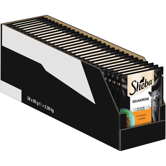 Sheba Delikatesse Katzen Nassfutter im Portionsbeutel mit Truthahn in Gelee 28x85g