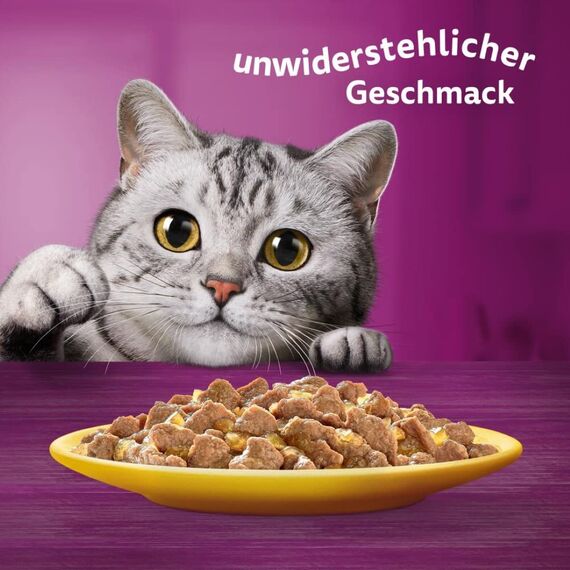 WHISKAS Nassfutter in Gelee für Katzen 12 x 85g Geflügel Auswahl (4 Packungen) 48 Portionsbeutel