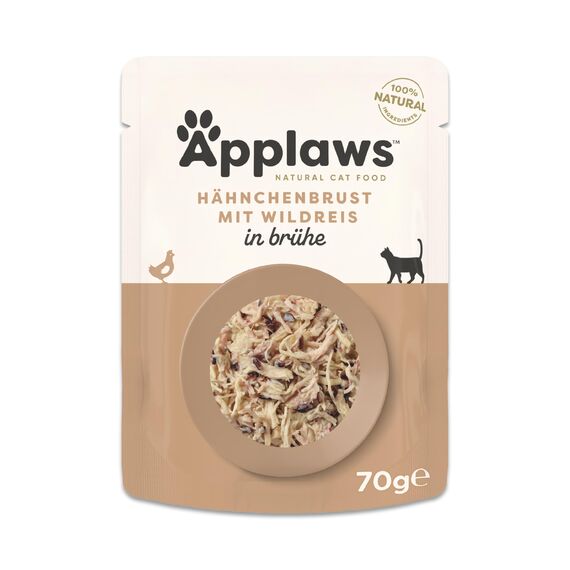 Applaws Premium Natural Katzenfutter Nass, Huhn mit Wildreis in Brühe 70g Portionsbeutel (12x70g )