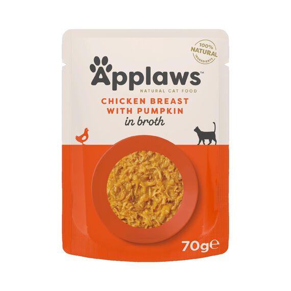 Applaws Premium Natural Katzenfutter Nass, Hühnerbrust und Kürbis in Brühe 70g Portionsbeutel (12x70g )