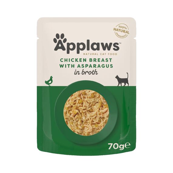 Applaws Premium Natural Katzenfutter Nass, Huhn mit Spargel in Brühe 70 g Portionsbeutel (12x70g)