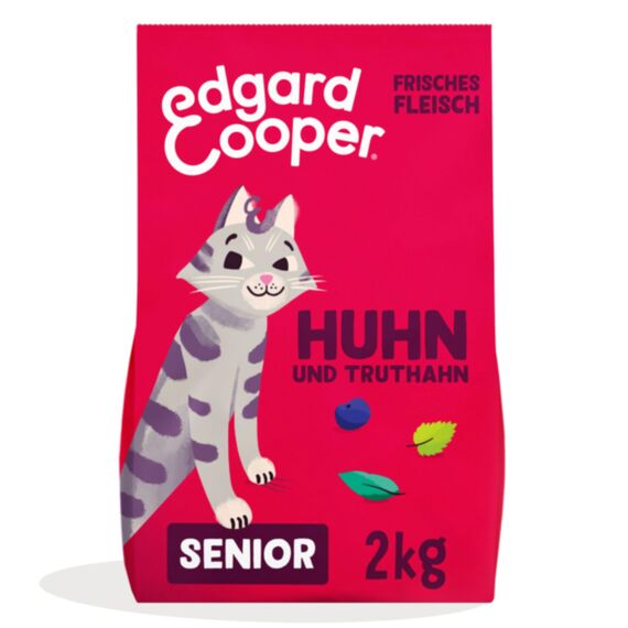 Edgard Cooper Katzenfutter, Trockenfutter für Senior Katzen, Truthahn Huhn, 2kg, Katzenfutter trocken ohne Zucker, getreidefrei, sterilisierte und aktive Katzen, Hypoallergen, frischer Fleisch