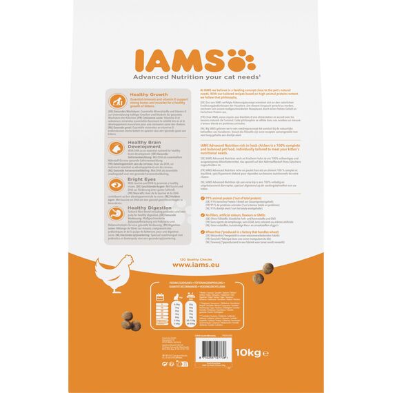 IAMS Junior Katzenfutter trocken mit Huhn - Trockenfutter für Kitten im Alter von 1-12 Monaten, 10 kg