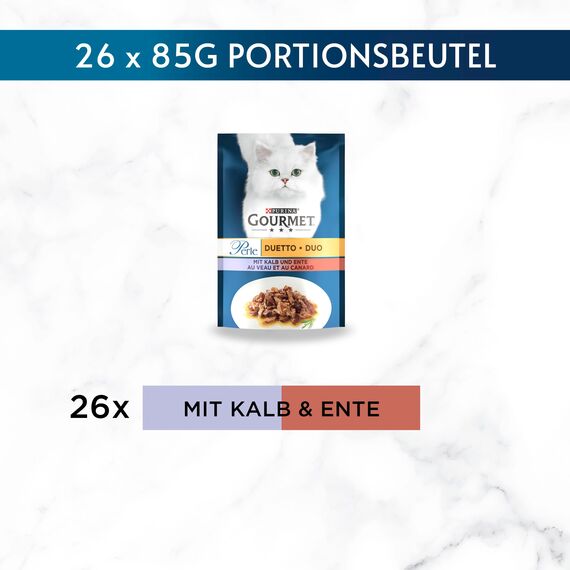Gourmet Perle Duetto Katzenfutter nass, mit Kalb und Ente, 26er Pack (26 x 85g)