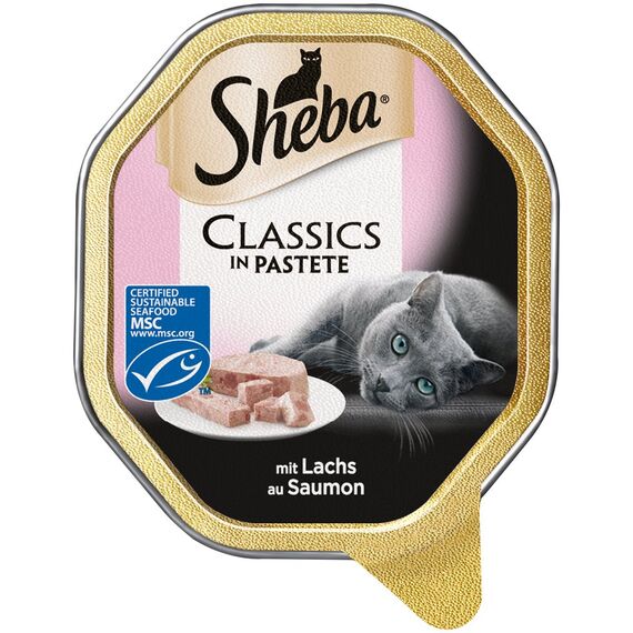 SHEBA Schale Nassfutter für Katzen Classics in Pastete mit Lachs 2 x 11 x 85g (Packung mit 2)