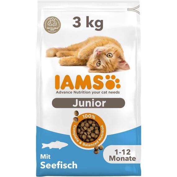 IAMS Junior Katzenfutter trocken mit Fisch - Trockenfutter für Kitten im Alter von 1-12 Monaten, 3 kg