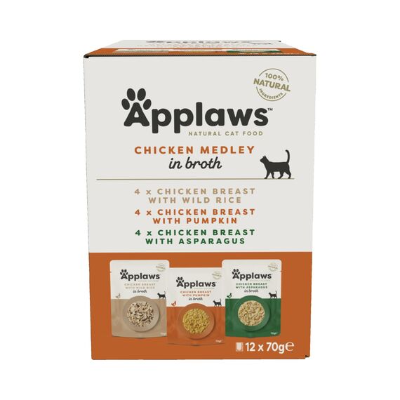 Applaws Premium Natural Cat Food Nassfutter, Hühnerauswahl in Brühe 70g Portionsbeutel (12x70g )