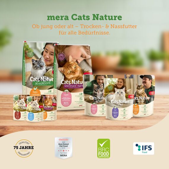 MERA Cats Nature Sensitive Huhn Katzenfutter Trocken 400g | Mono-Protein, getreidefrei & zuckerfrei | Katzen Trockenfutter hoher Fleischanteil & leicht verdaulich