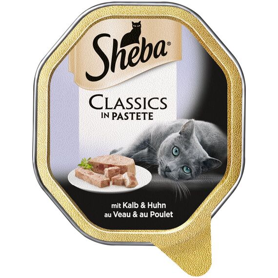 SHEBA Schale Nassfutter für Katzen Classics in Pastete mit Kalb und Huhn 2 x 11 x 85g (Packung mit 2)