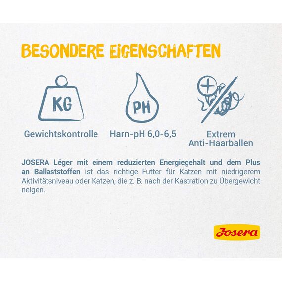 JOSERA Léger (1 x 400 g) | Adult | Premium Trockenfutter für ausgewachsene sterilisierte oder übergewichtige Katzen | Geflügel | wenig Fett & viel Protein | weizenfrei | Katzenfutter | 1er Pack
