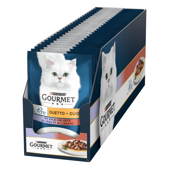 Gourmet Perle Duetto Katzenfutter nass, mit Kalb und Ente, 26er Pack (26 x 85g)