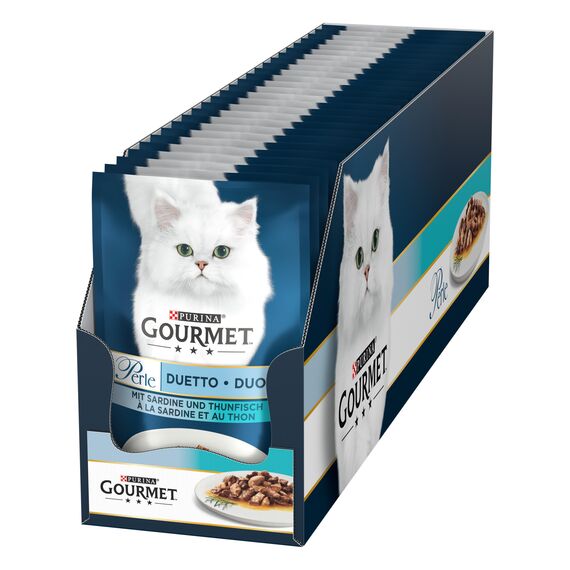 Gourmet Perle Duetto Katzenfutter nass, mit Sardinen und Thunfisch, 26er Pack (26 x 85g)