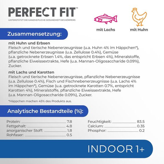Perfect Fit Indoor 1+ – Nassfutter für Erwachsene Hauskatzen ab 1 Jahr – Auswahl in Sauce – Unterstützt die Vitalität – 52 x 85 g