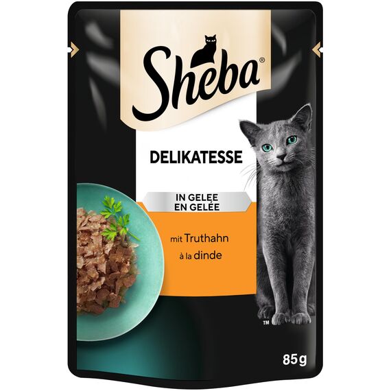 Sheba Delikatesse Katzen Nassfutter im Portionsbeutel mit Truthahn in Gelee 28x85g