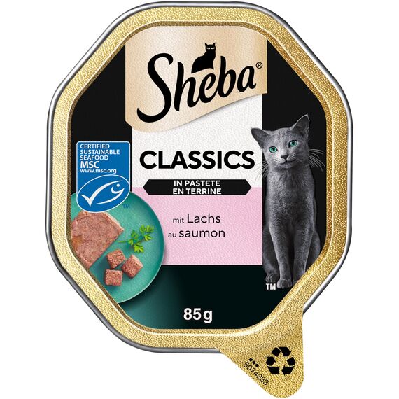 SHEBA Schale Nassfutter für Katzen Classics in Pastete mit Lachs 2 x 11 x 85g