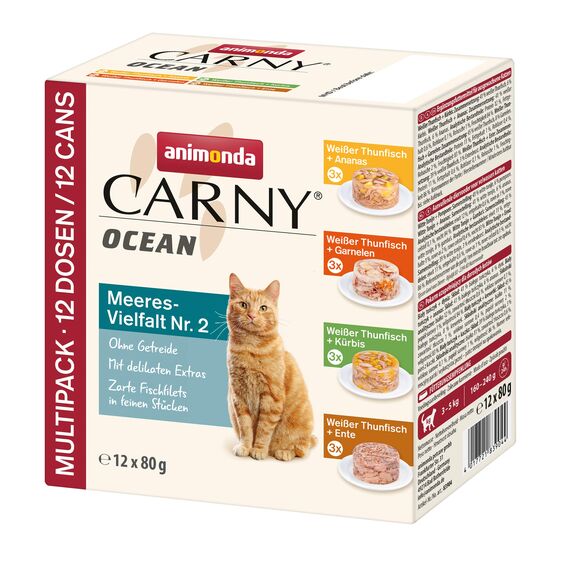 animonda Carny Ocean Katzen Nassfutter Meeresvielfalt Nr. 2 (12 x 80 g), Katzenfutter nass für ausgewachsene Katzen, mit zartem Fischfilet, ohne Getreide ohne Zucker