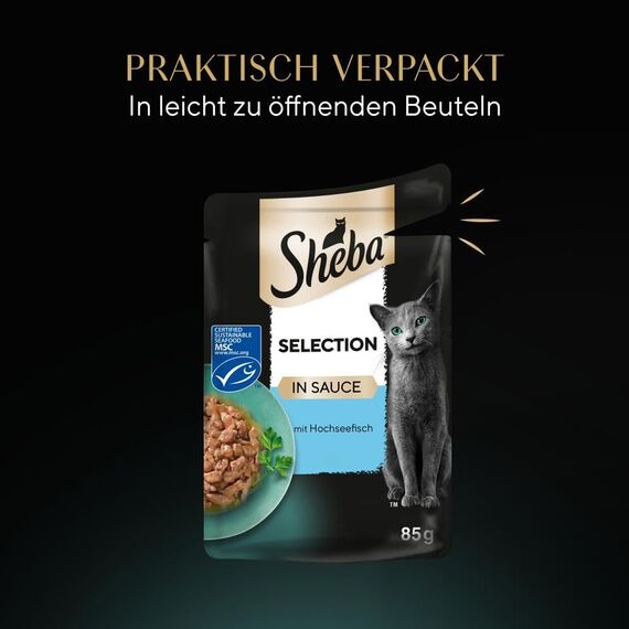SHEBA® Portionsbeutel Selection in Sauce mit Hochseefisch MSC 28x85g