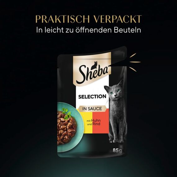 Sheba Selection Katzen Nassfutter im Portionsbeutel mit Huhn und Rind in Sauce 28x85g
