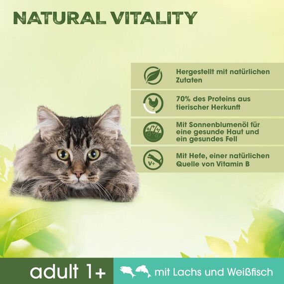 PERFECT FIT Natural Vitality - Katzenfutter Trockenfutter Adult 1+ - Lachs und Weißfisch, 6 x 650g