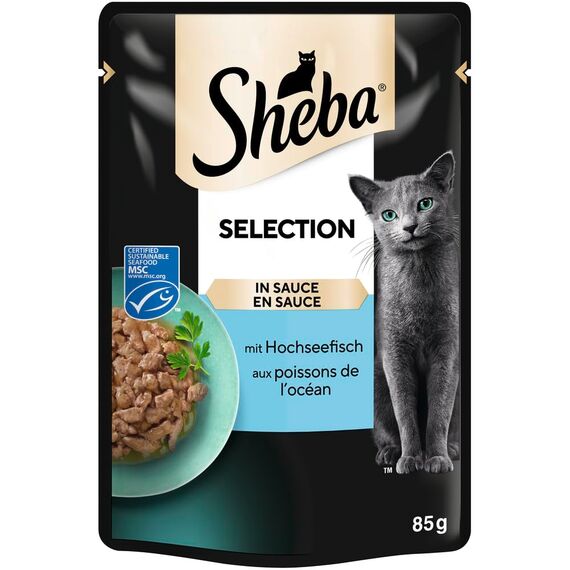 SHEBA® Portionsbeutel Selection in Sauce mit Hochseefisch MSC 28x85g