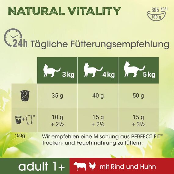 PERFECT FIT™ Katze Beutel Natural Vitality Adult 1+ mit Huhn und Truthahn 3 x 2,4kg