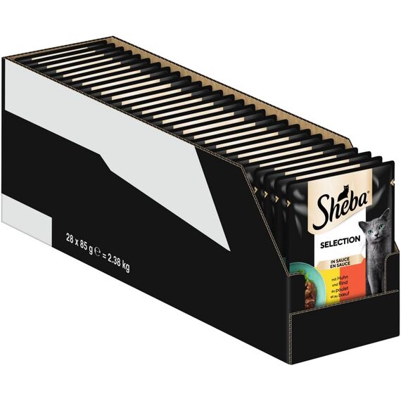 Sheba Selection Katzen Nassfutter im Portionsbeutel mit Huhn und Rind in Sauce 28x85g