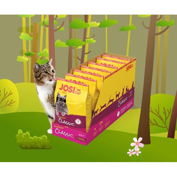 JosiCat Sterilised Classic (7 x 650 g) | Adult | Premium Trockenfutter für kastrierte Katzen | mit wenig Fett und viel Protein | Powered by JOSERA | Katzenfutter | Alleinfuttermittel | 7er Pack