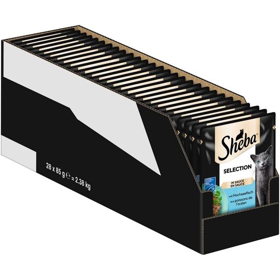 SHEBA® Portionsbeutel Selection in Sauce mit Hochseefisch MSC 28x85g