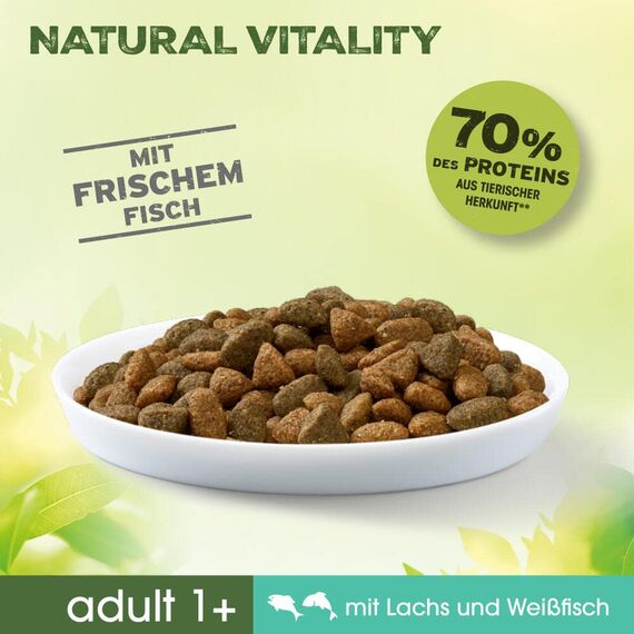 PERFECT FIT Natural Vitality - Katzenfutter Trockenfutter Adult 1+ - Lachs und Weißfisch, 6 x 650g