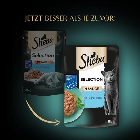 SHEBA® Portionsbeutel Selection in Sauce mit Hochseefisch MSC 28x85g