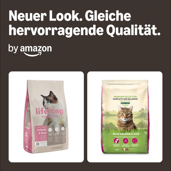 by Amazon Katzenfutter für ausgewachsene Katzen, Fein zubereitetes Trockenfutter mit frischem Lachs und Reis, 3 kg (1er-Pack)(Zuvor eine Marke von Lifelong, gleiches Produkt)