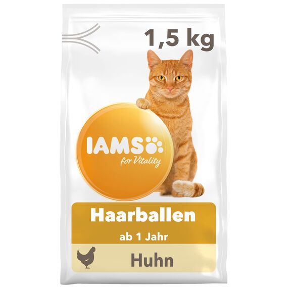 IAMS for Vitality Anti-Haarballen Katzenfutter trocken - Trockenfutter für Katzen ab 1 Jahr, 1,5 kg