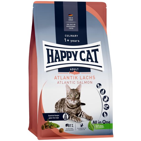 Happy Cat 70555 - Culinary Adult Atlantik Lachs - Katzen-Trockenfutter für ausgewachsene Katzen und Kater - 10 kg Inhalt