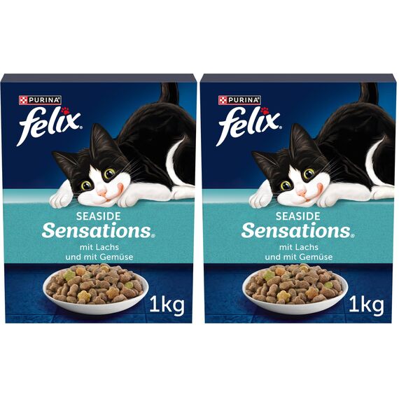 FELIX Seaside Sensations Katzenfutter trocken, mit Lachs und Gemüse, 2er Pack (1 x 1kg)