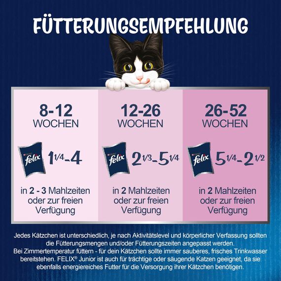 Felix So gut wie es aussieht Junior Kittenfutter nass in Gelee, mit Huhn, 26er Pack (26 x 85g)