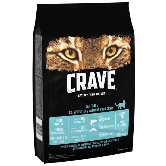 Crave Adult Trockenfutter mit Lachs & Weißfisch, 7kg (1 Beutel) – Premium Katzenfutter trocken mit hohem Proteingehalt und ohne Getreide – Hergestellt mit 100 Prozent natürlichem Fisch