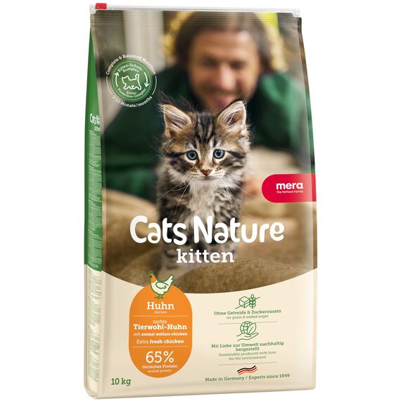MERA Cats Nature Huhn Premium Kitten Trockenfutter für Katzen 10kg | Getreidefrei & zuckerfrei | Katzenfutter Trocken mit hohen Fleischanteil & Colostrum | Dry Cat Food